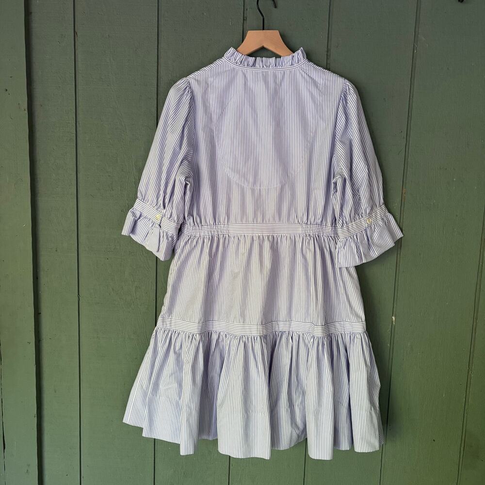 Gretchen Scott Blue and White Striped "So Sweet" Cotton Ruffle Dress SzM Preppy - Picture 4 of 9